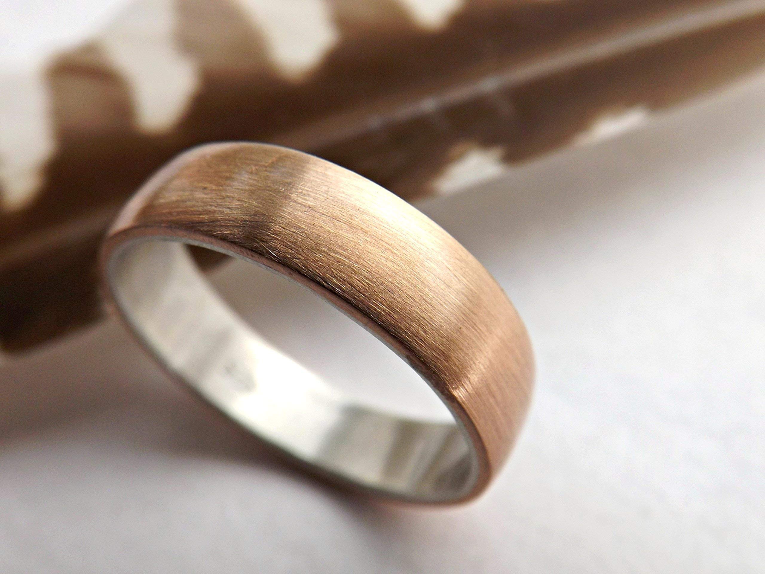 Bronze Wedding Ring for Men - Domed Silver Bronze Mixed Metal Band, Durable & Stylish Anniversary Gift for Him - Perfect for Weddings, Engagements & Special Occasions