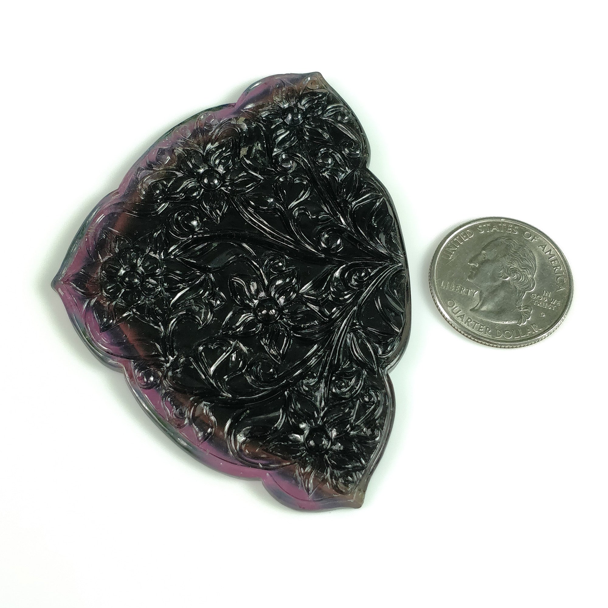 Exclusive Rare BLACK PINK TOURMALINE Gemstone Carving - 191.54cts Natural Untreated Hand Carved Tourmaline Flower (82x60x6mm) | Unique Jewelry Making, Crystal Healing & Luxury Gift for Collectors