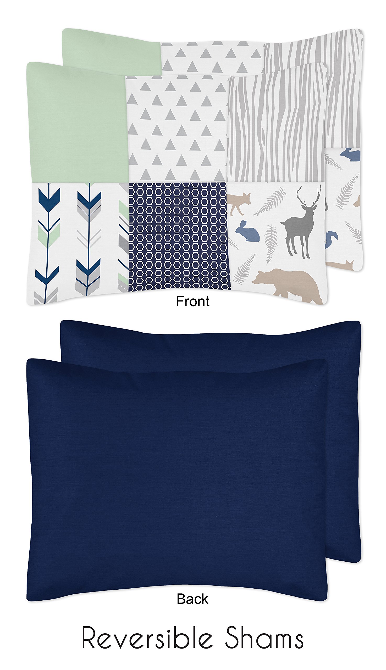 Sweet Jojo Designs Navy Blue, Mint & Grey Woodsy Deer Girls 3-Piece Full/Queen Bedding Set - Cozy & Stylish Bedroom Decor for Kids & Teens