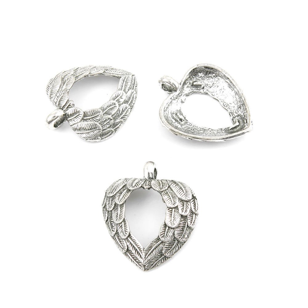 Antique Silver Tone Jewelry Charms Bulk Wholesale - Heart & Angel Wings Findings for DIY Jewelry Making (42592) | Perfect for Necklaces, Bracelets, Earrings & Craft Projects