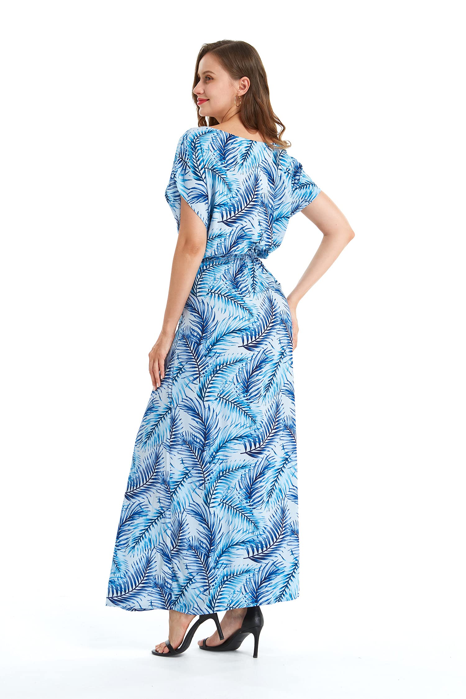 Women's Floral Hawaiian Luau Cap Sleeve Maxi Dress - Beach Wedding, Summer Vacation & Tropical Party Outfit