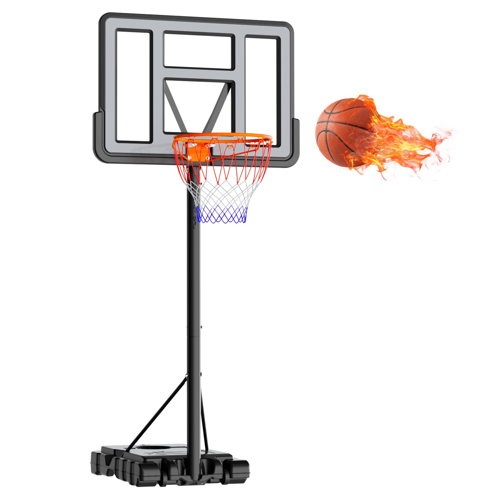 Adjustable Portable Outdoor Basketball Hoop 4.8-10ft - Professional Basketball Goal System for Kids, Teens & Adults - 44 Inch Shatterproof Backboard with Stable Base - Perfect for Backyard, Driveway, Indoor & Outdoor Play
