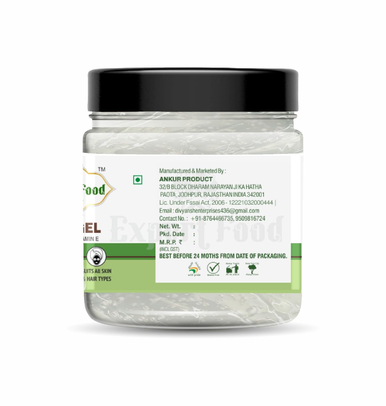 Expert Foods Natural Pure Aloe Vera Gel for Face & Hair - 500ml with Vitamin E | Hydrating Skin Care, Sunburn Relief, Hair Moisturizer & After Sun Care
