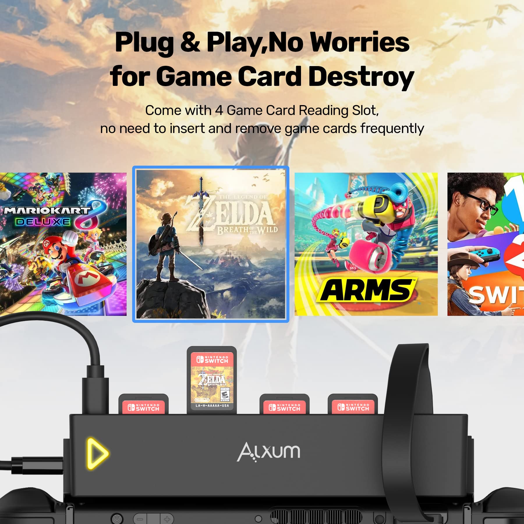 8-in-1 Nintendo Switch Game Card Reader & Holder - Compatible with Switch/Switch OLED - Quick Identification Multi-Game Switcher (4 Game Slots + 4 Storage Slots) - Perfect for Travel, Gaming Parties & Organized Storage