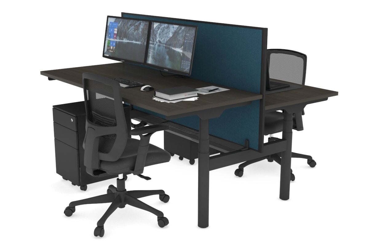 Flexi Premium Height Adjustable 2-Person H Bench Workstation - Black Frame [1400L x 700W] - Ergonomic Office & Home Workspace Solution for Team Collaboration