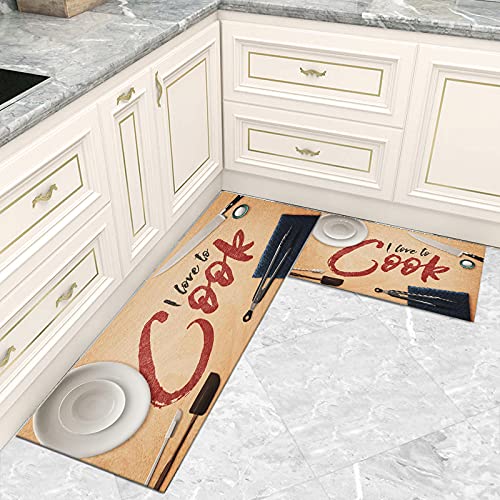 Non-Slip Kitchen Mat Set - Anti-Fatigue Cushioned Floor Rug for Cooking, Dishwashing & Standing Comfort - Waterproof Kitchen Rugs with Stylish Cook Pattern Design - Perfect for Home, Restaurant & Commercial Kitchens