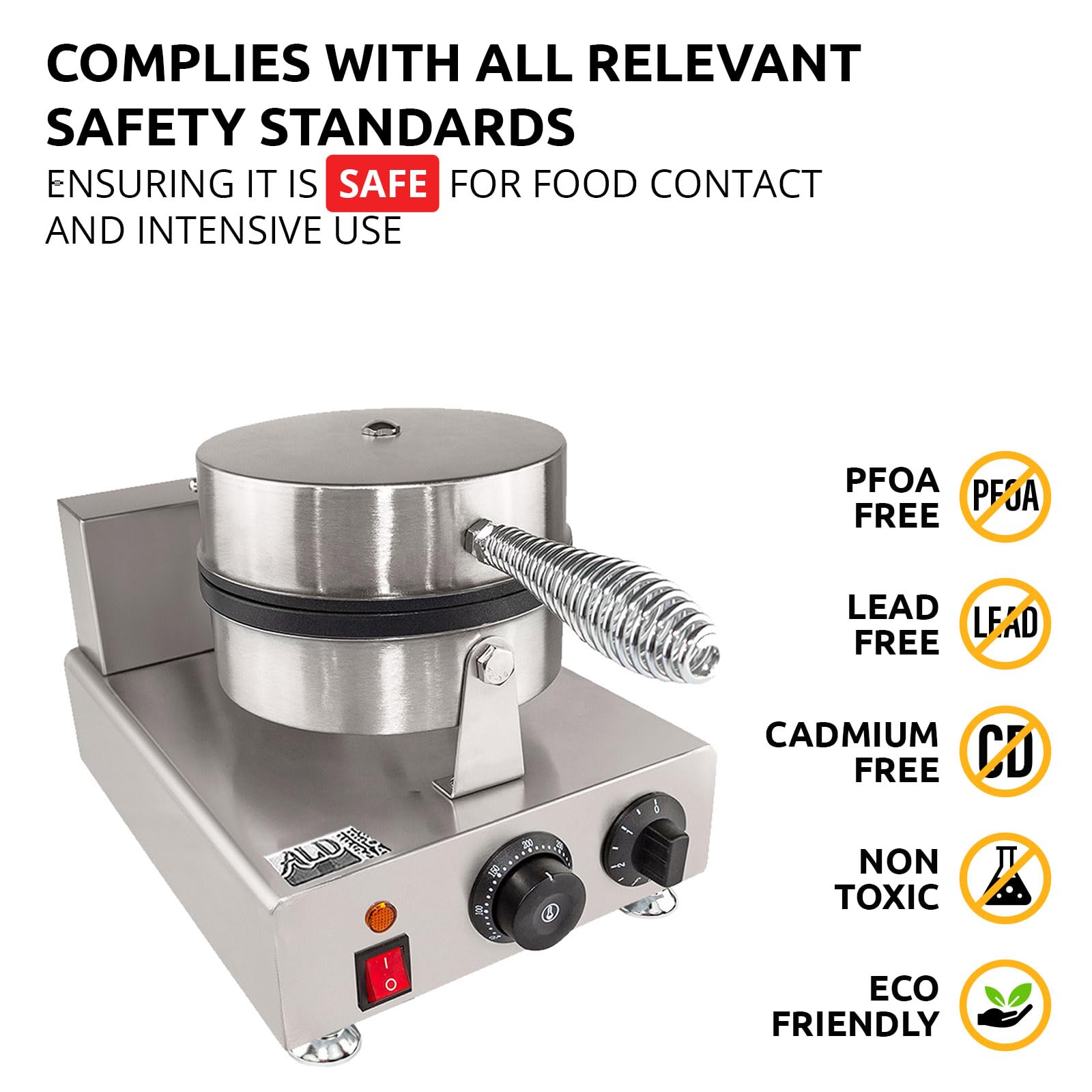ALDKitchen Belgian Waffle Maker - Professional Round-Shape Thin Waffle & Cone Iron | Stainless Steel 110V for Home Kitchen | Perfect for Breakfast, Desserts, and Party Snacks