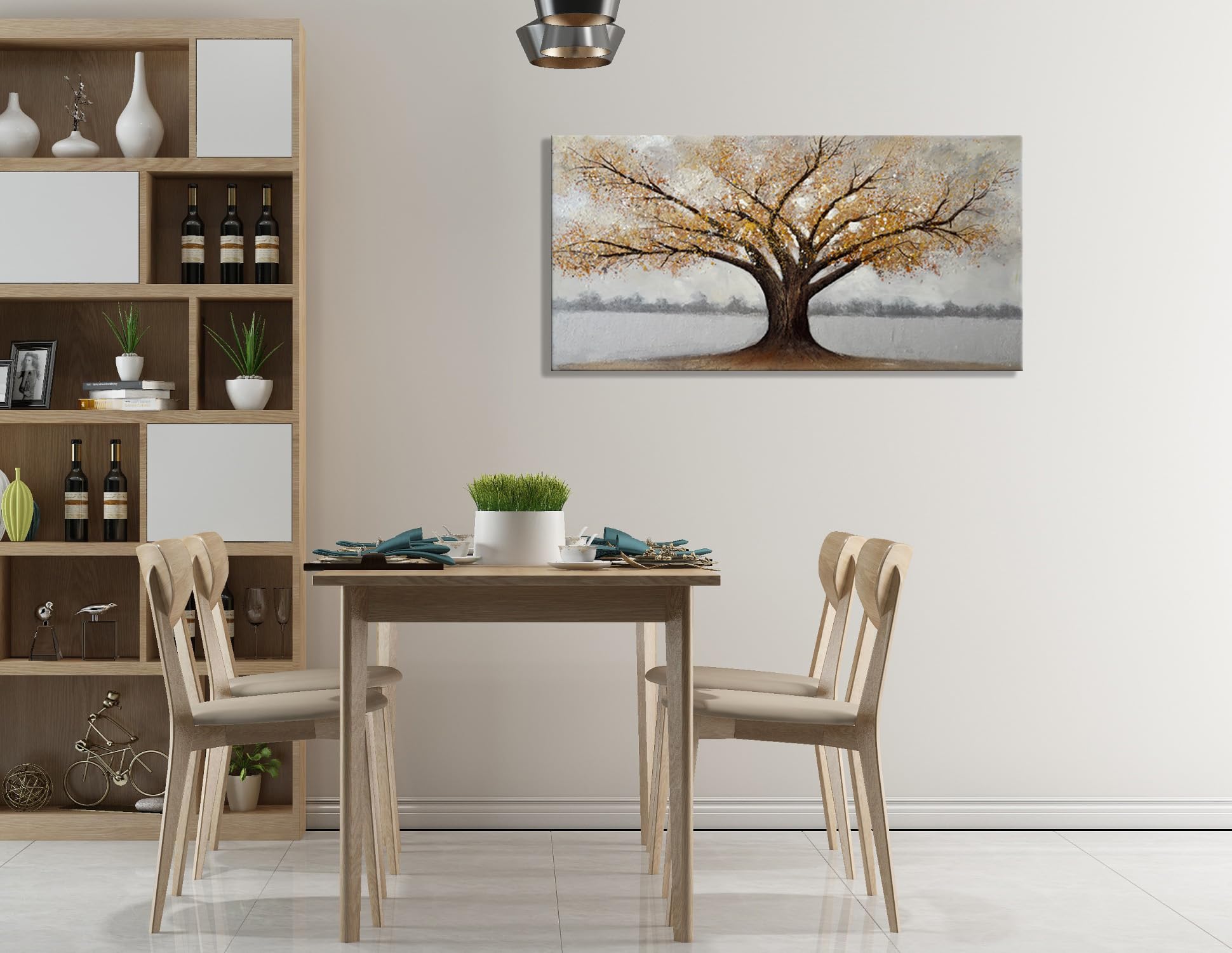 Alenoss 3D Modern Abstract Tree Oil Painting on Canvas 24x48 Inch, Large Textured Wall Art for Home Decor - Perfect for Bedroom, Living Room & Office Wall Decorations
