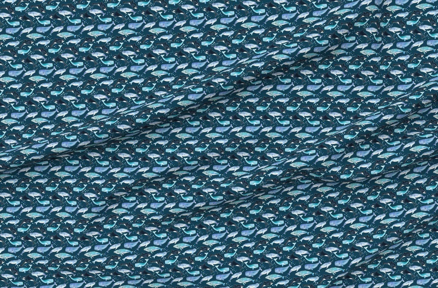 Whale Narwhal Navy Blue Ocean Watercolor Printed Satin Fabric by The Yard - Sewing, Apparel, Blankets & Home Decor - Perfect for DIY Crafts, Fashion Design and Coastal Themed Decorations