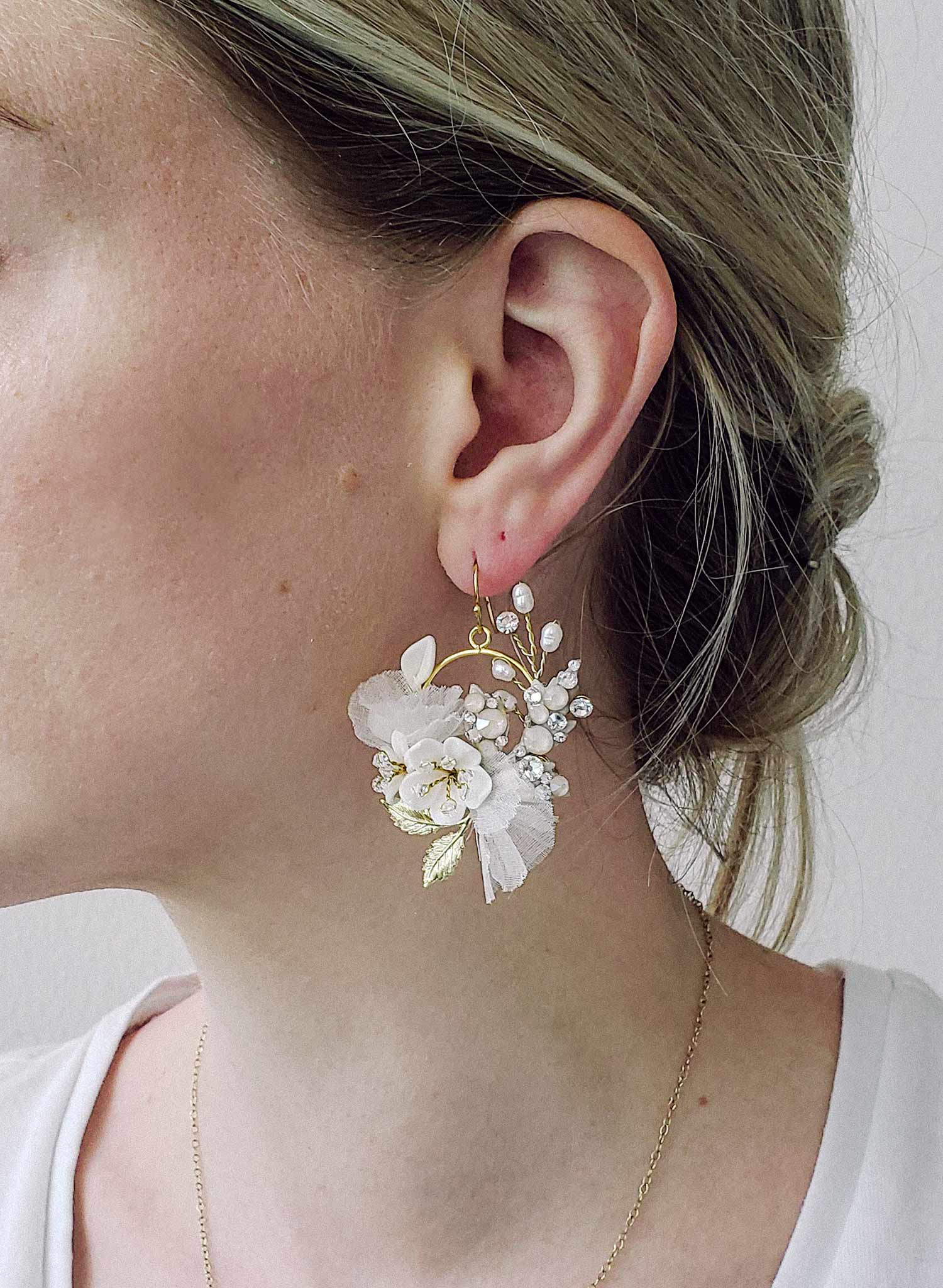 Petite Creamy Floral Bridal Earrings - Style #2102 | Elegant Wedding Jewelry for Brides, Bridesmaids & Special Occasions