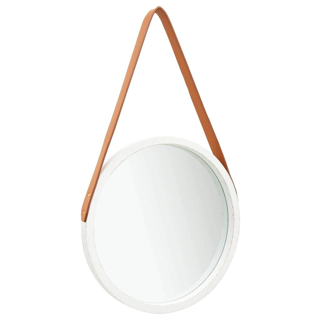 Vintage Round Wall Mirror with Strap - 15.7