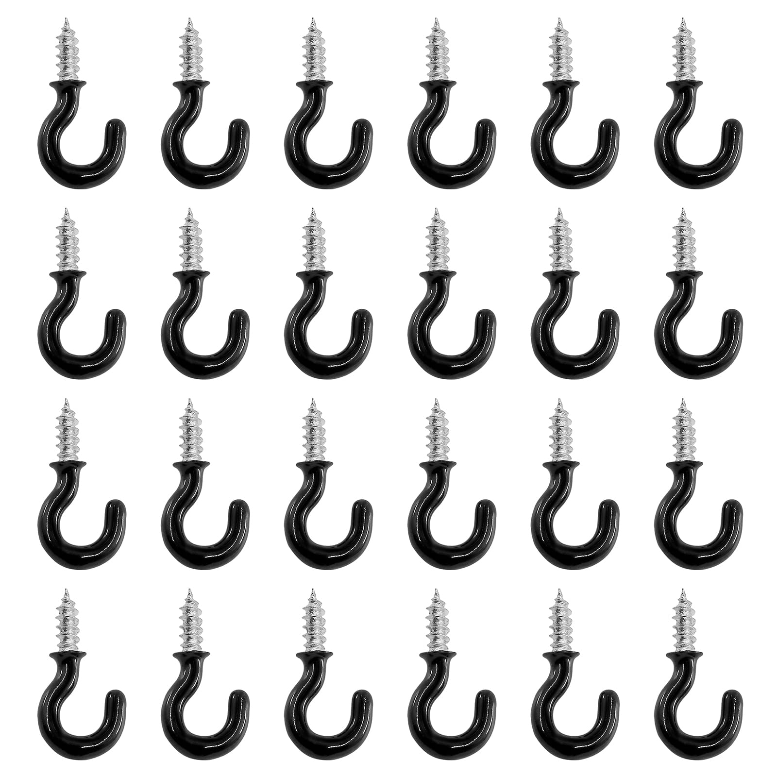 100Pcs Black Cup Hooks - 1/2 Inch Heavy Duty Metal Screw Hooks with Vinyl Coating for Hanging Plants, Lights & Decor - Indoor/Outdoor Use