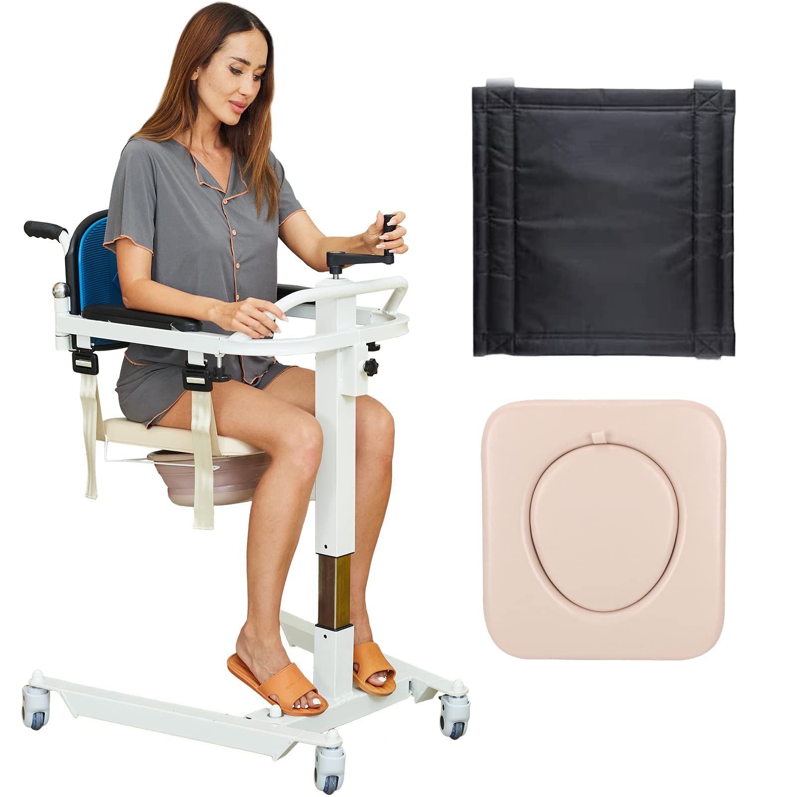 Patient Lift Transfer Chair for Elderly & Disabled - 300 lb Capacity Commode Wheelchair with Padded Seat | Home Use for Bed, Toilet, Shower & Car Transfers | Ideal for Post-Surgery Recovery & Elderly Care