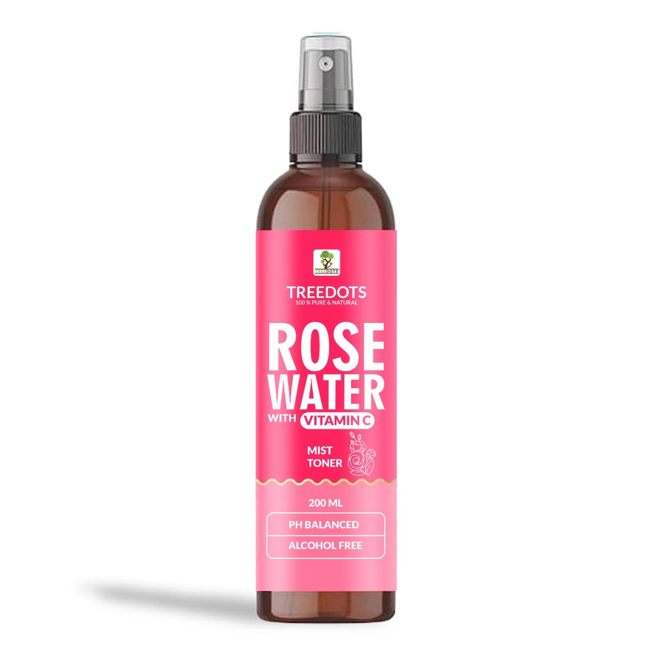 TREEDOTS Pure Natural Rose Water Face Toner for Men & Women | Alcohol-Free Hydrating Skin Toner & Makeup Remover | Suitable for All Skin Types | 200ml | Perfect for Daily Skincare & Post-Shave Soothing