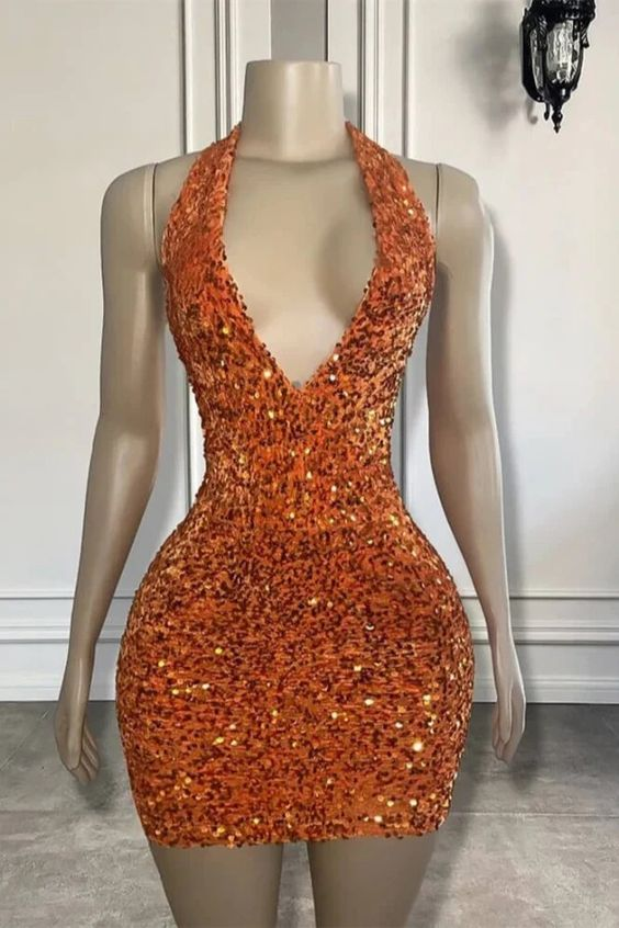 Sparkly Halter V-Neck Sequins Short Homecoming Dress J3956 - Perfect for Prom, Party & Special Occasions