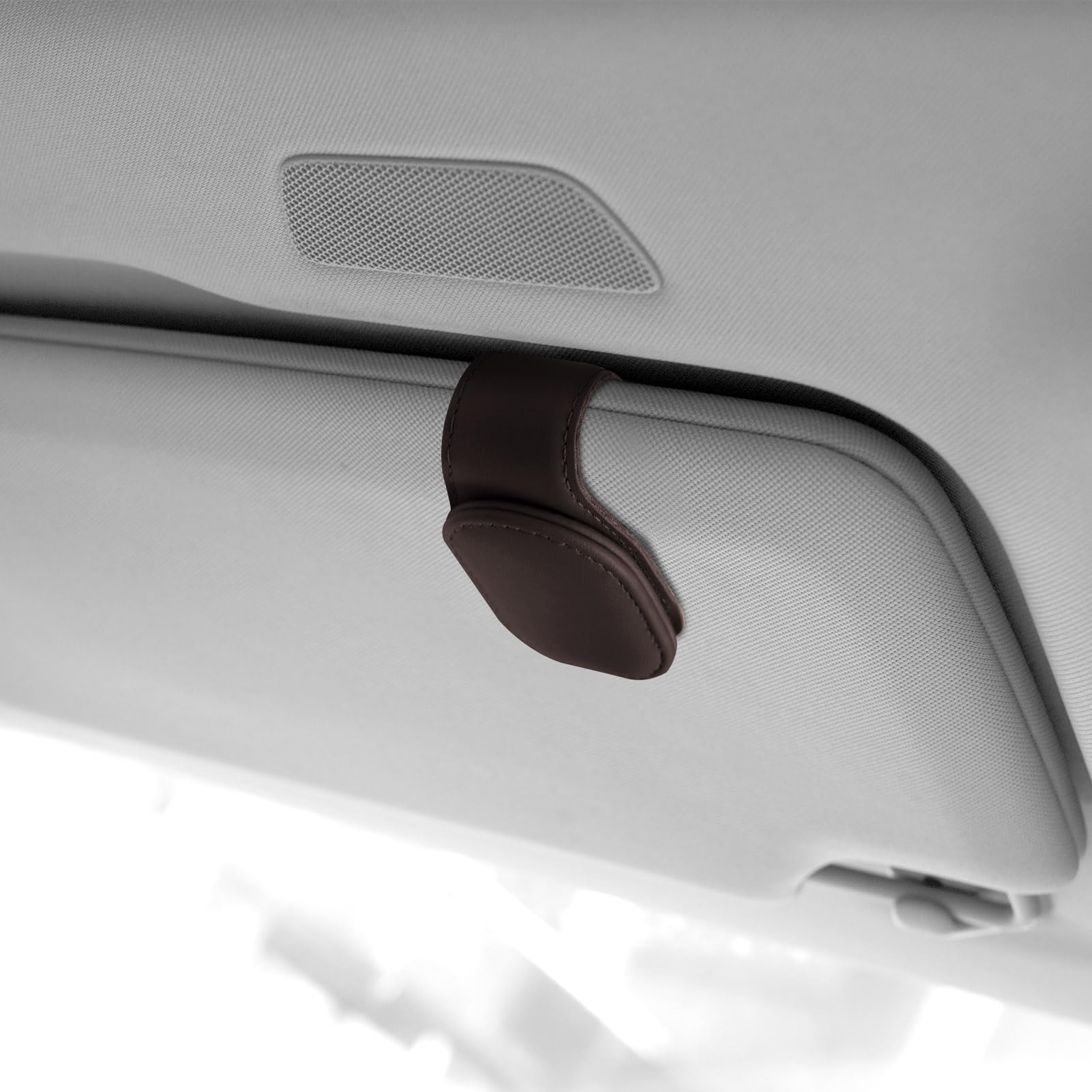 Magnetic Leather Sunglass Holder for Car Visor - Brown Eyeglass Hanger & Ticket Clip - Durable Car Interior Accessories for Sunglasses, Glasses, Cards - Perfect for Road Trips, Commuting & Daily Driving