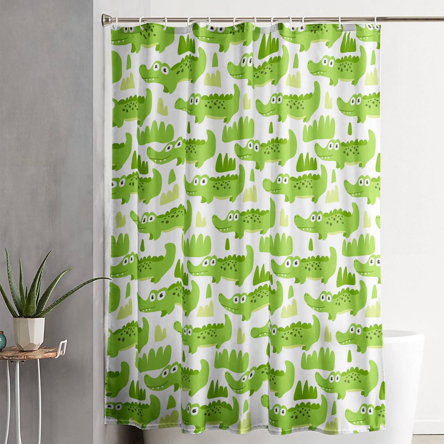 Cute Cartoon Crocodile Shower Curtain Set - 60x72 Inch Green Alligator Bathroom Curtain with Hooks, Washable Fabric for Kids & Boys - Perfect for Jungle Themed Bathrooms and Kids' Bathroom Decor