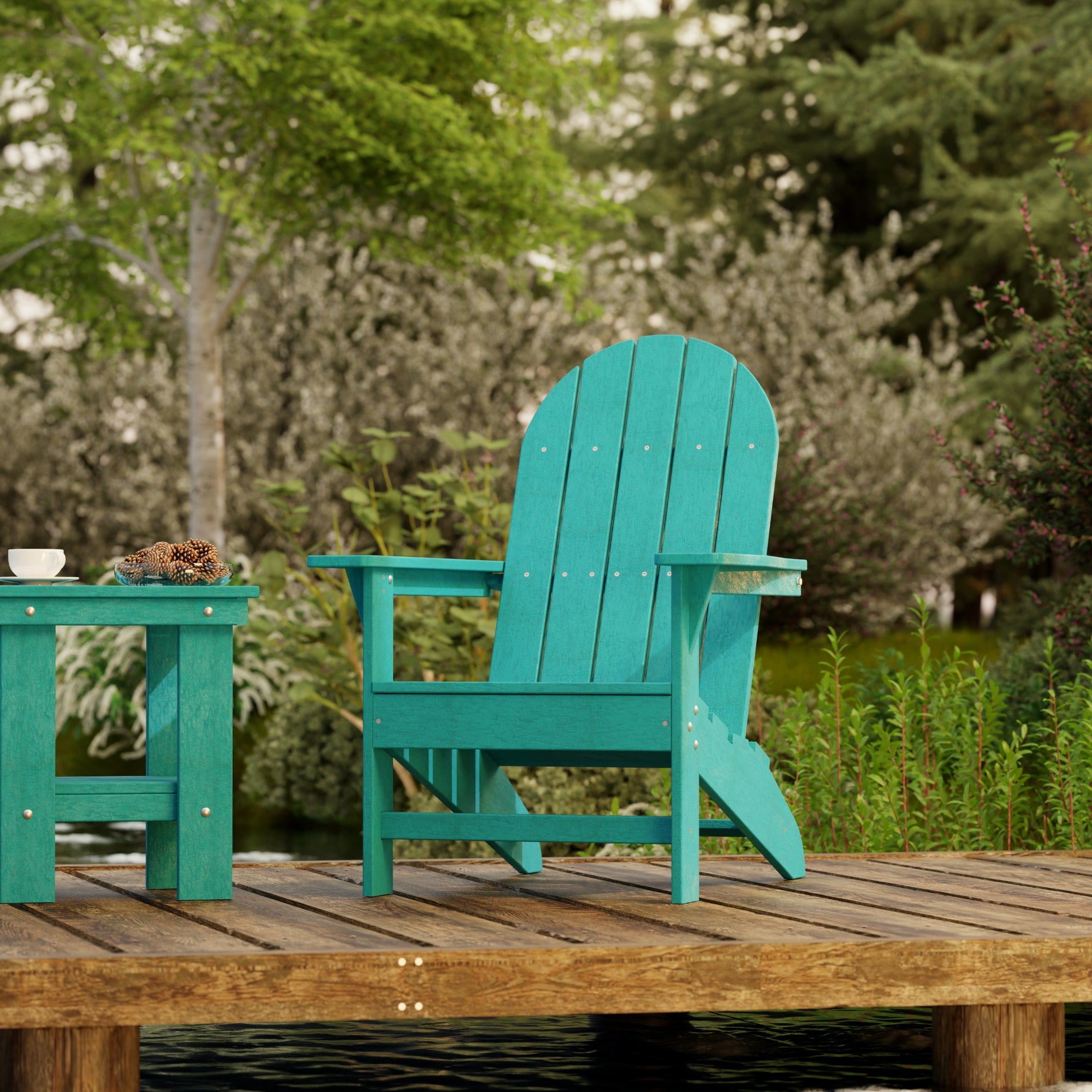 Freedom 3-Piece Traditional Adirondack Chair Set with Side Table - Outdoor Patio Furniture for Garden, Deck, Poolside & Backyard Relaxation