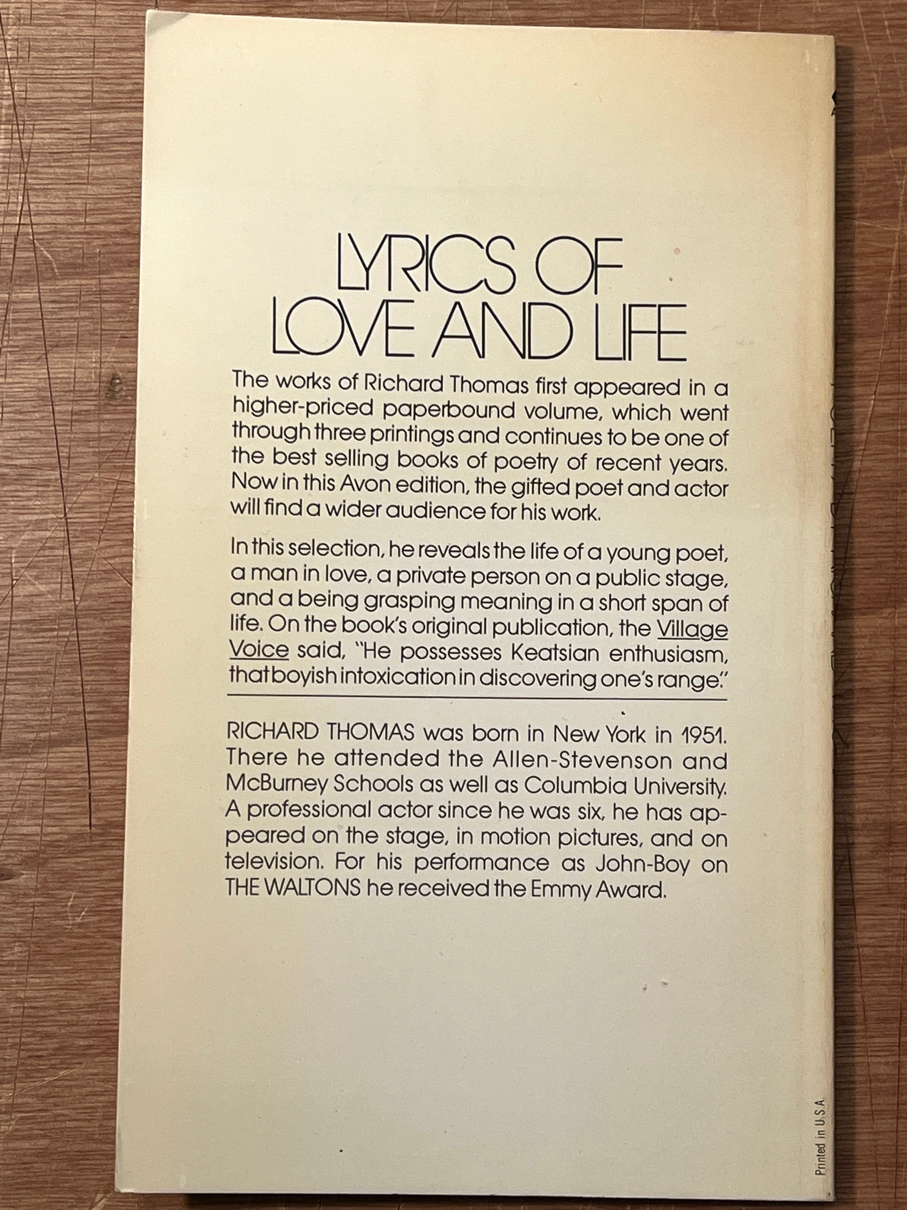 Richard Thomas Poems 1975 Avon Books 1st Edition Paperback Signed Near Fine - Vintage Poetry Collection for Book Lovers & Literary Gifts
