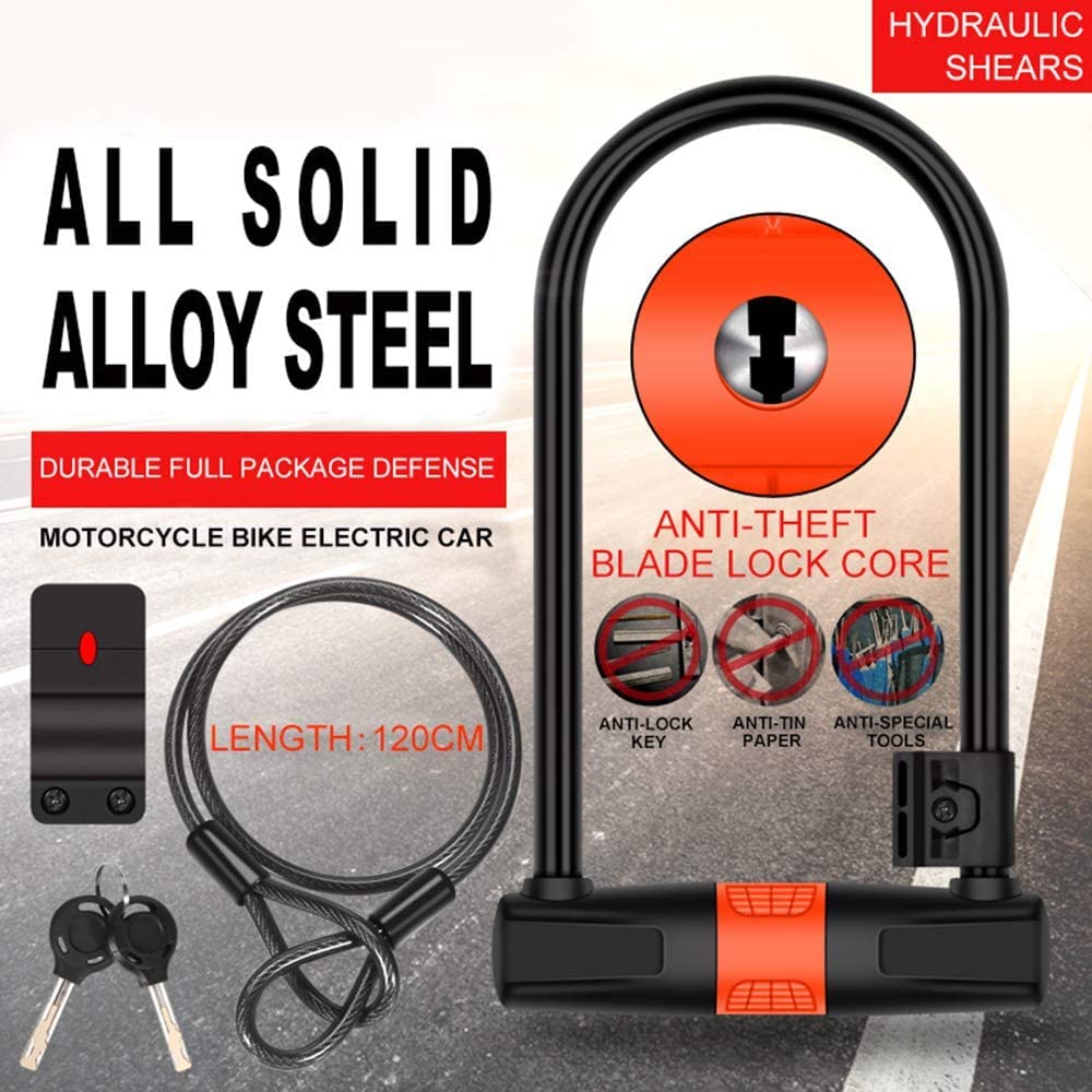 Heavy Duty Anti-Theft Bike U Lock with 14mm Shackle & 1.2m Cable - Secure Bicycle Lock for Road, Mountain & Electric Bikes - Perfect for Urban Commuting, Outdoor Adventures & Bike Parking Safety