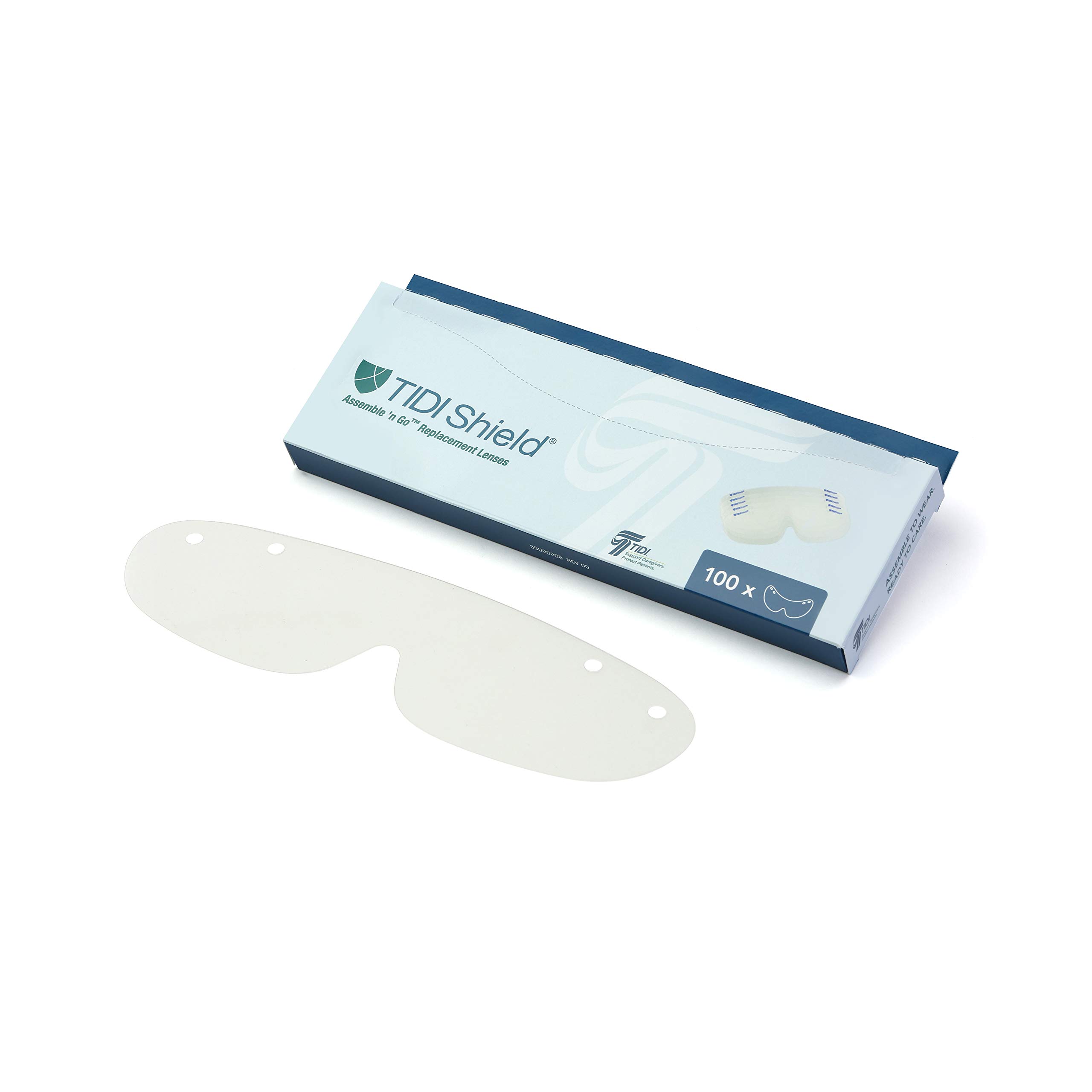 TIDIShield Assemble 'n Go Eye Shield Lenses (Case of 100) - Compatible with 9211-100 Frames - Protective Safety Eyewear - PPE Equipment for Medical, Dental Offices & Clinics - Clear Face Shield for Healthcare Workers, Pharmacies & Homecare Use (Model 9210-100)