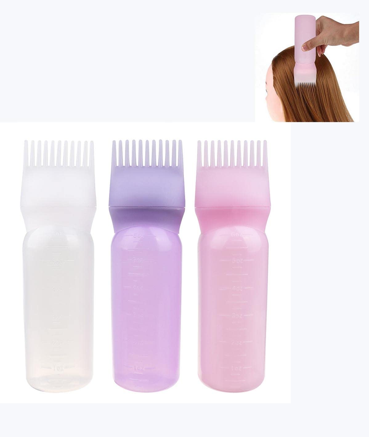 Hair Dye Applicator Bottle with Brush - 3pcs for Salon & Home Use
