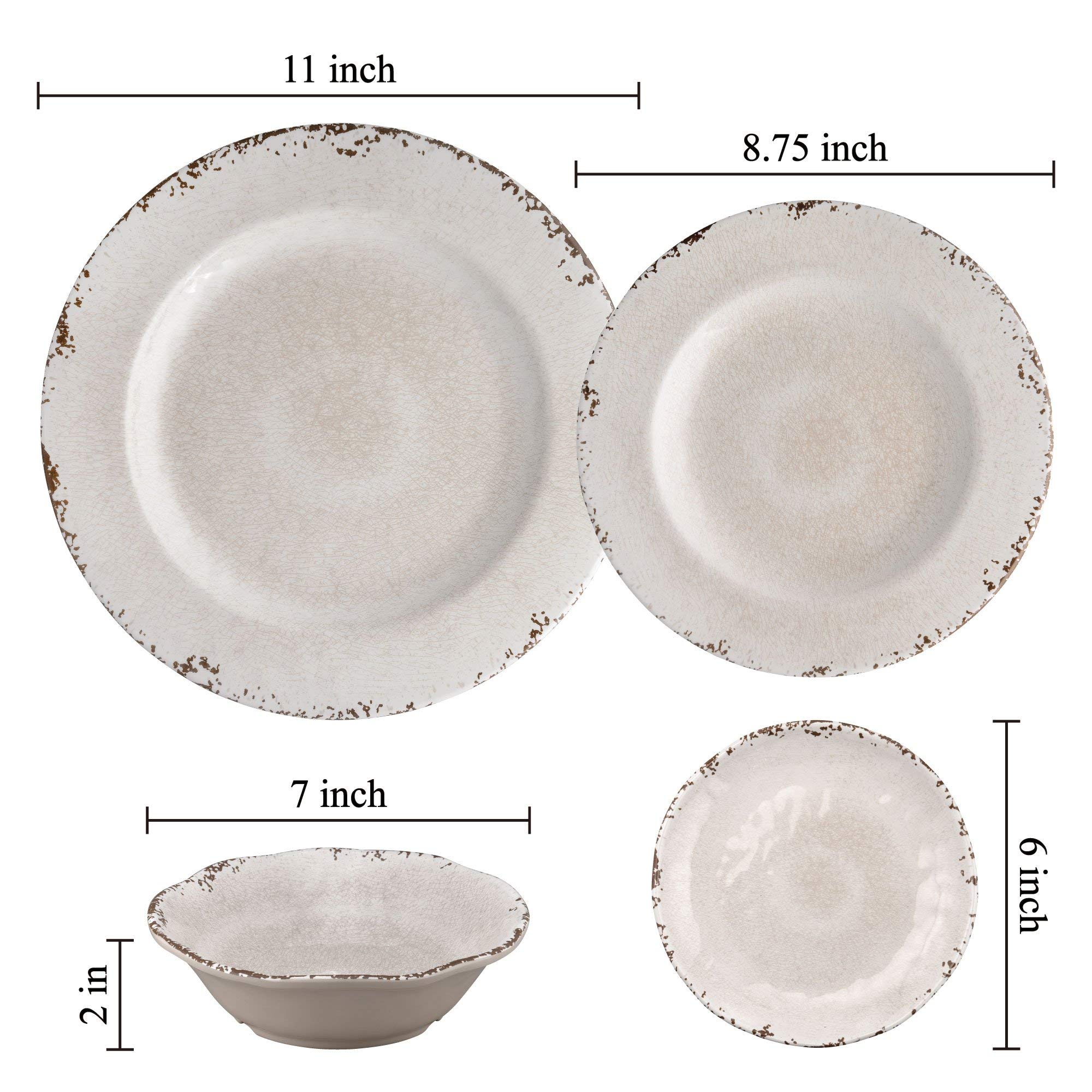 UPware Crackle Melamine Round Dessert Plates 6 Inch, Set of 4 - Small Serving Plates for Appetizers, Snacks, Side Dishes & Party Dining - Durable Cream-Colored Dishware for Restaurants, Picnics & Outdoor Entertaining