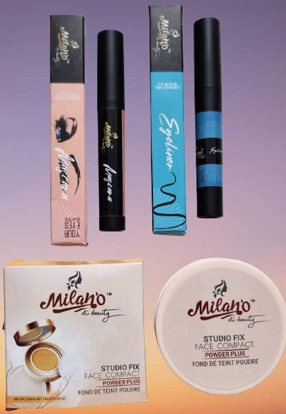 Milan'o Beauty Combo Makeup Set - Eyeliner, Mascara & Compact Powder for Women & Girls | Perfect for Daily Makeup, Party Looks & Travel Essentials