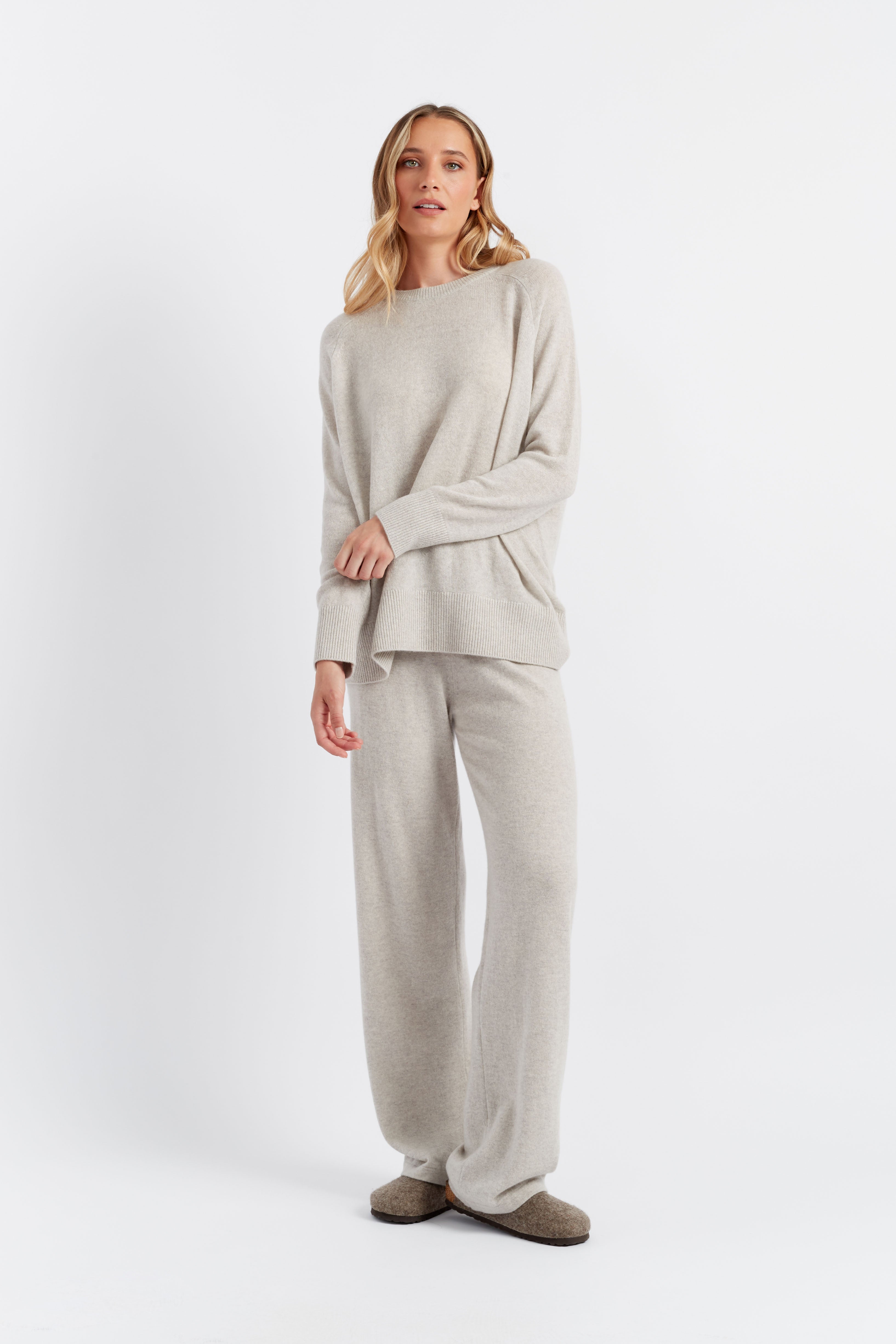 Luxury Taupe Cashmere Wide Leg Jogger Pants for Women - Soft Comfortable Lounge Pants - Perfect for Yoga, Travel & Relaxing at Home