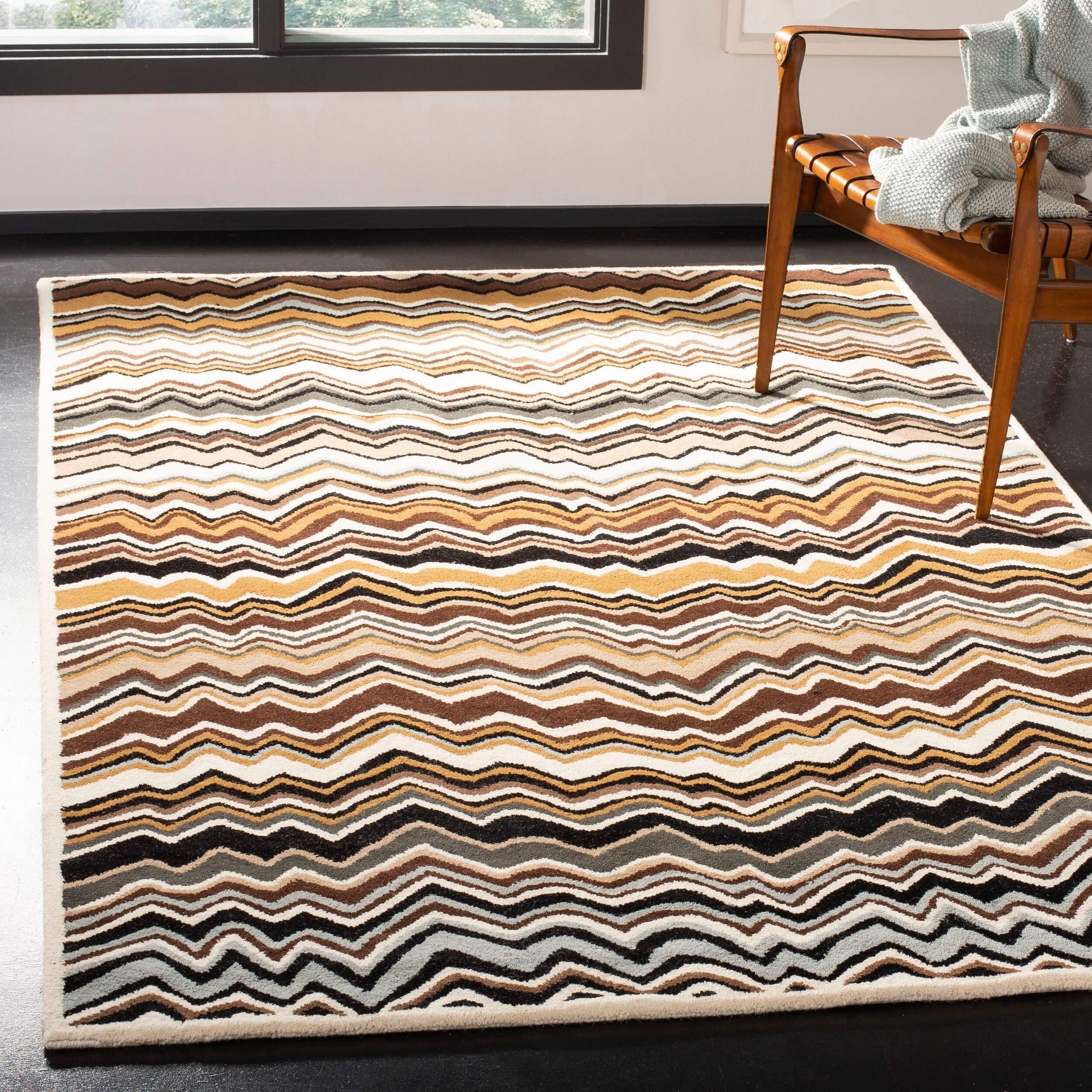 SAFAVIEH Wyndham Collection 7' Round Brown/Multi WYD317A Handmade Modern Premium Wool Area Rug - Perfect for Living Room, Bedroom & Home Decor