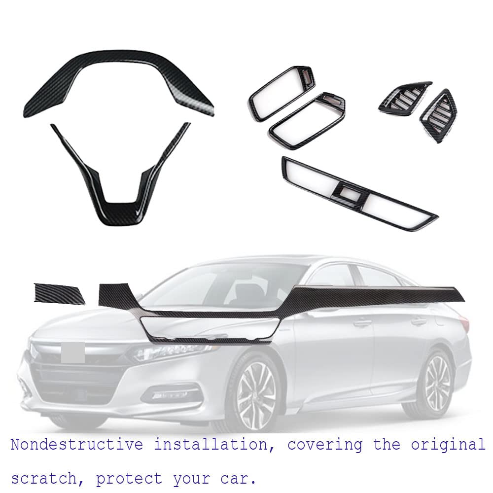 Premium ABS Car Interior Accessories Kit - 9Pcs Dashboard Trim, Center Console Molding & Air Vent Covers for 2018-2021 Honda Accord 10th Gen | Stylish Protection & Customization for Your Vehicle Interior
