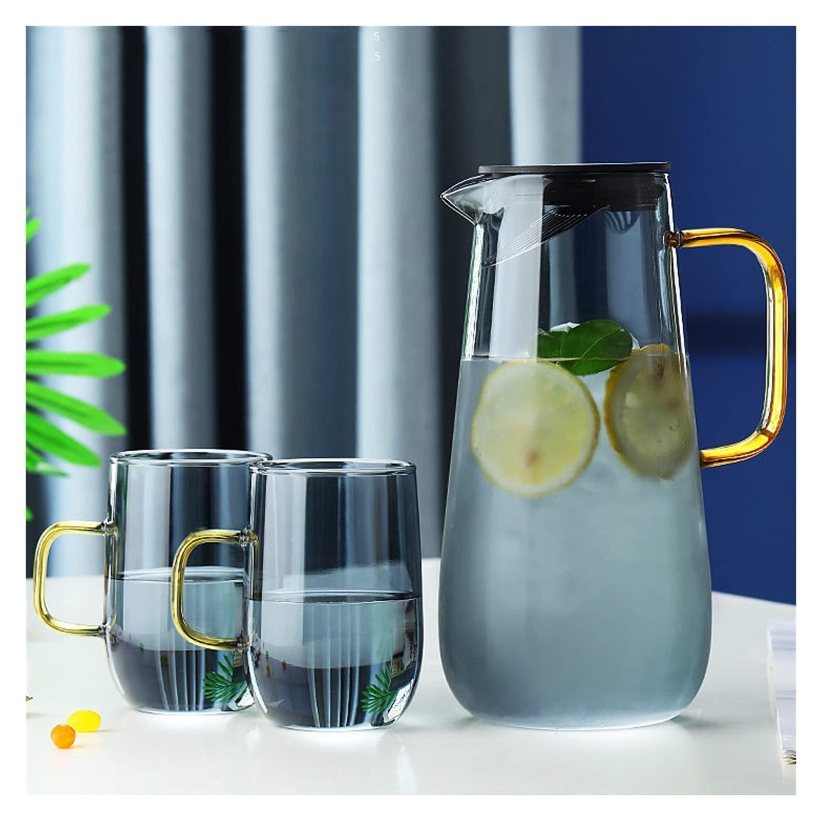 Premium Borosilicate Glass Water Pitcher Set - Heat-Resistant Cold & Hot Water Bottle with Lid, Handle & Filter - Perfect for Iced Tea, Flower Infusions, Office & Home Use - Glass Pitcher for Refrigerator, Tea Brewing & Entertaining
