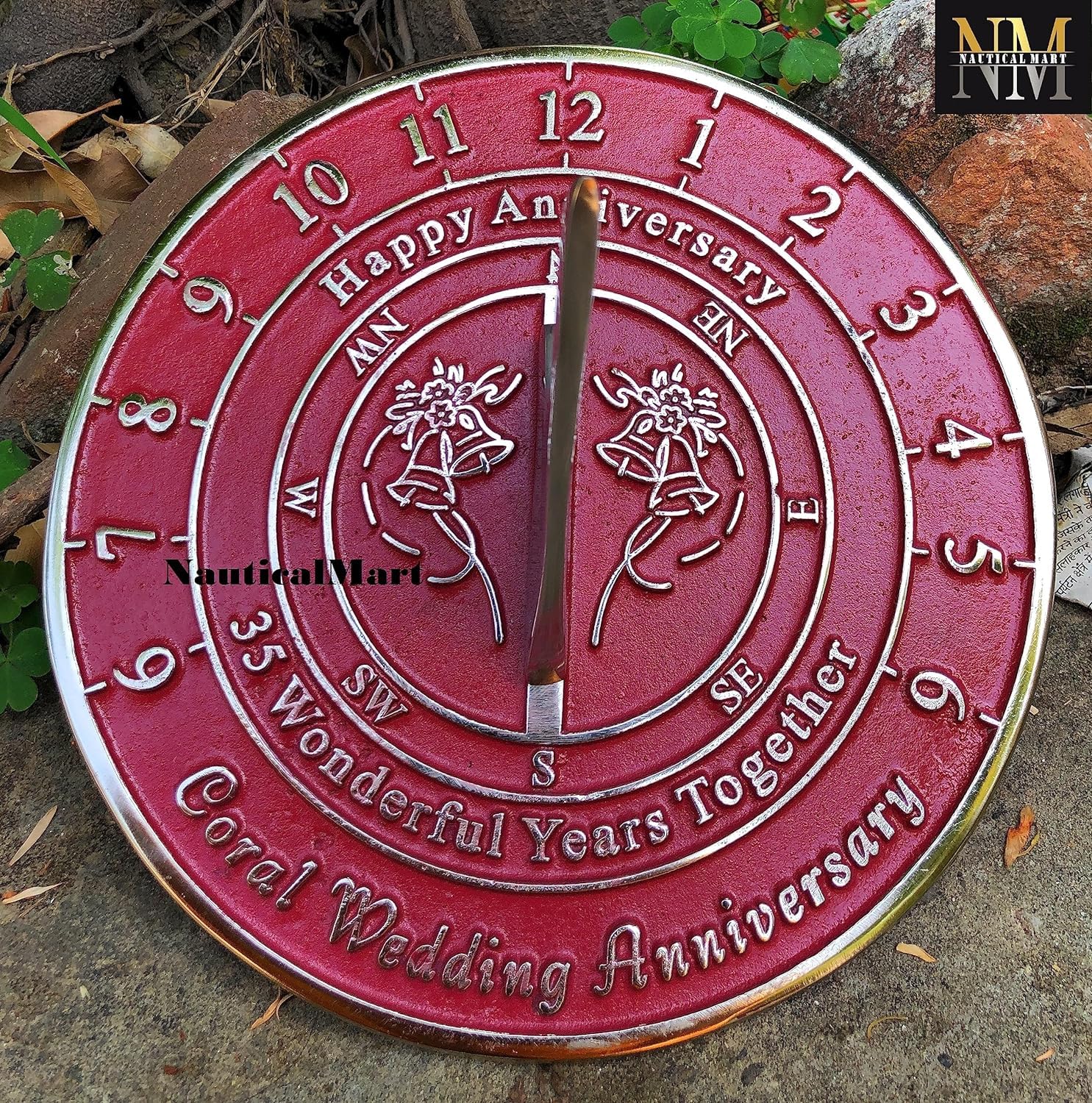 35th Coral Wedding Anniversary Sundial Gift - Unique Present for Him, Her, or Couples Celebrating 35 Years of Marriage - Perfect for Beach Weddings, Outdoor Decor, and Romantic Anniversary Celebrations