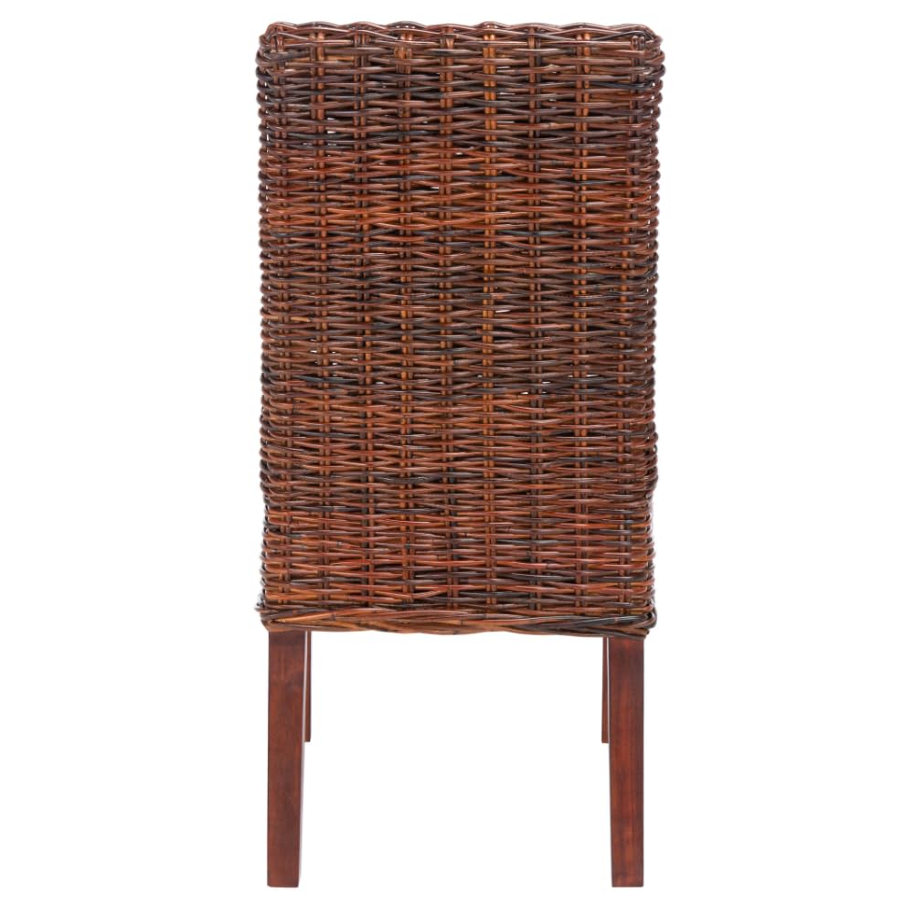 Safavieh Home Collection Aubrey Walnut Wicker Side Chair - Rustic Farmhouse Dining Chair for Kitchen, Patio & Outdoor Use - Handwoven Rattan Accent Chair with Wooden Frame