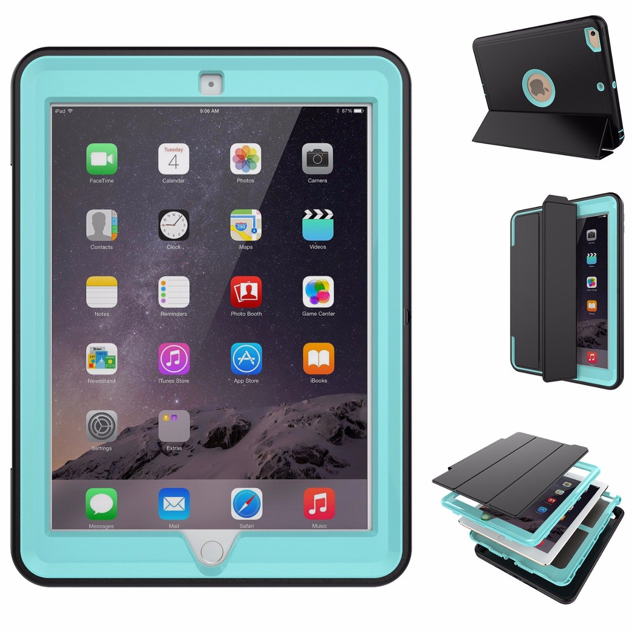 Premium Apple iPad 2017 9.7 Inch Protective Case with Tempered Glass Screen Protector - Shockproof Cover for Home, Office & Travel Use
