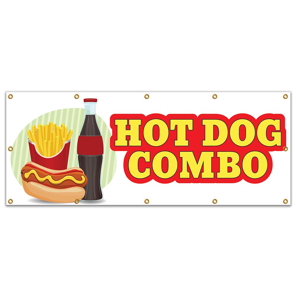 Hot Dog Combo 120-Inch Banner for Concession Stands & Food Trucks - Single-Sided Vinyl Sign for Outdoor Events, Carnivals & Street Vendors