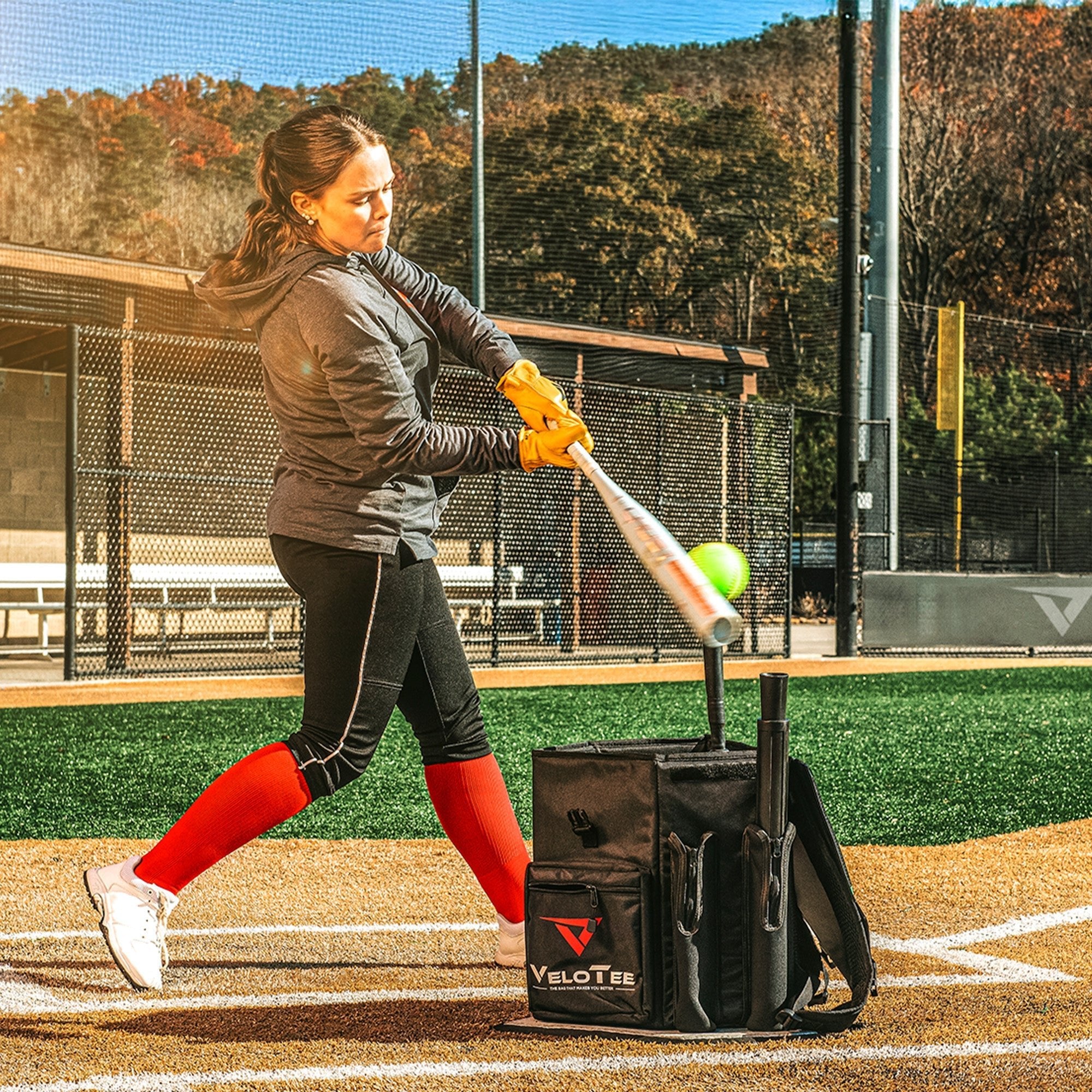 VeloTee 2.0 Baseball & Softball Bat Bag with Adjustable Batting Tee - Durable Sports Equipment for Training & Games - Perfect for Baseball Players & Coaches