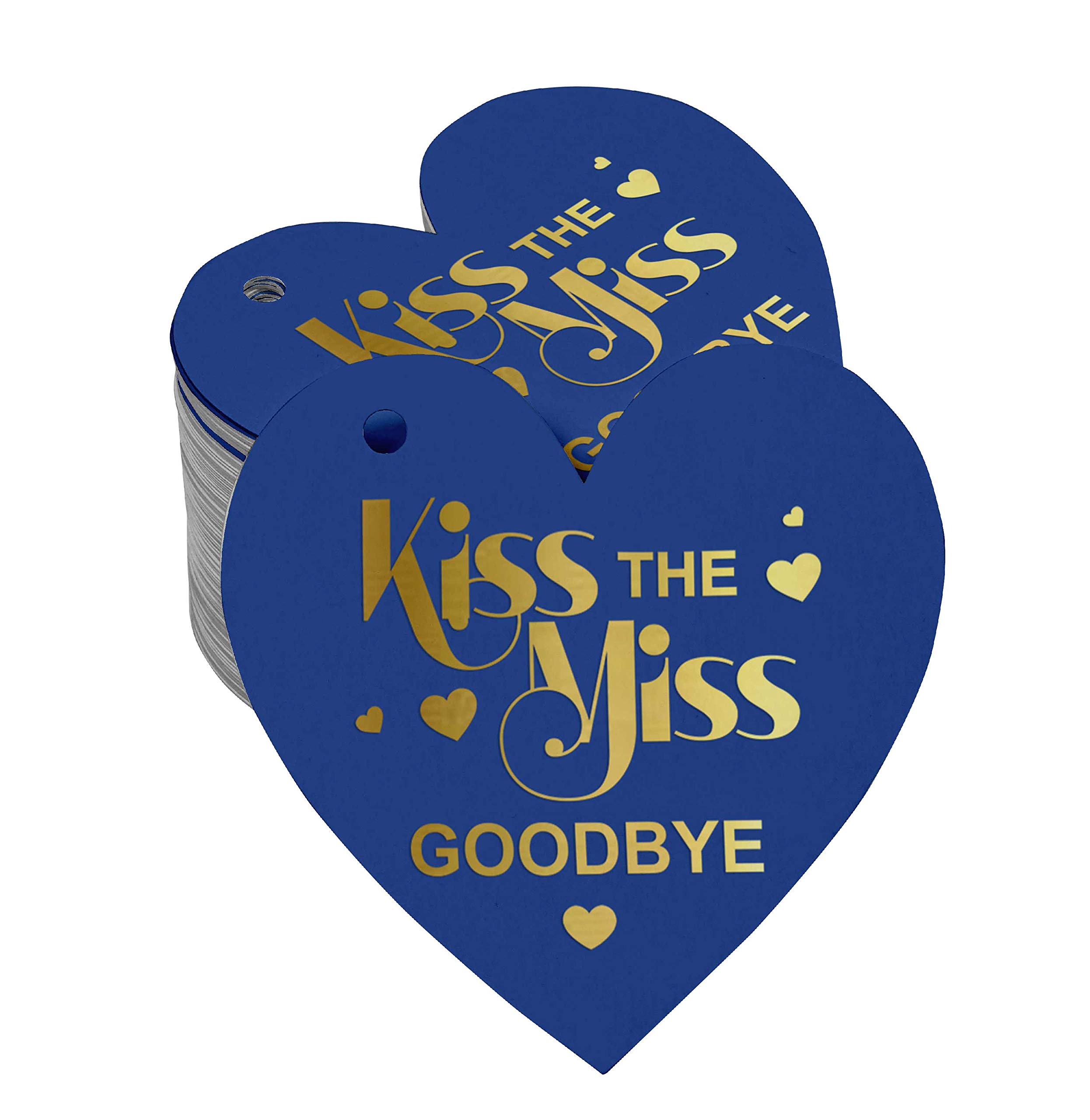 Real Gold Foil Kiss The Miss Goodbye Bridal Shower Favor Tags - 50pcs Wedding Decorations for Bridal Party, Bachelorette, and Farewell to Single Life Celebrations