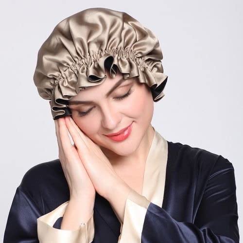 SIMMI Adjustable Silk Sleep Cap for Curly Hair with 3 Satin Scrunchies - Soft Bonnet for Nighttime Hair Protection & Styling (Black) | Perfect for Natural Hair, Braids, Wigs & Bedtime Hair Care