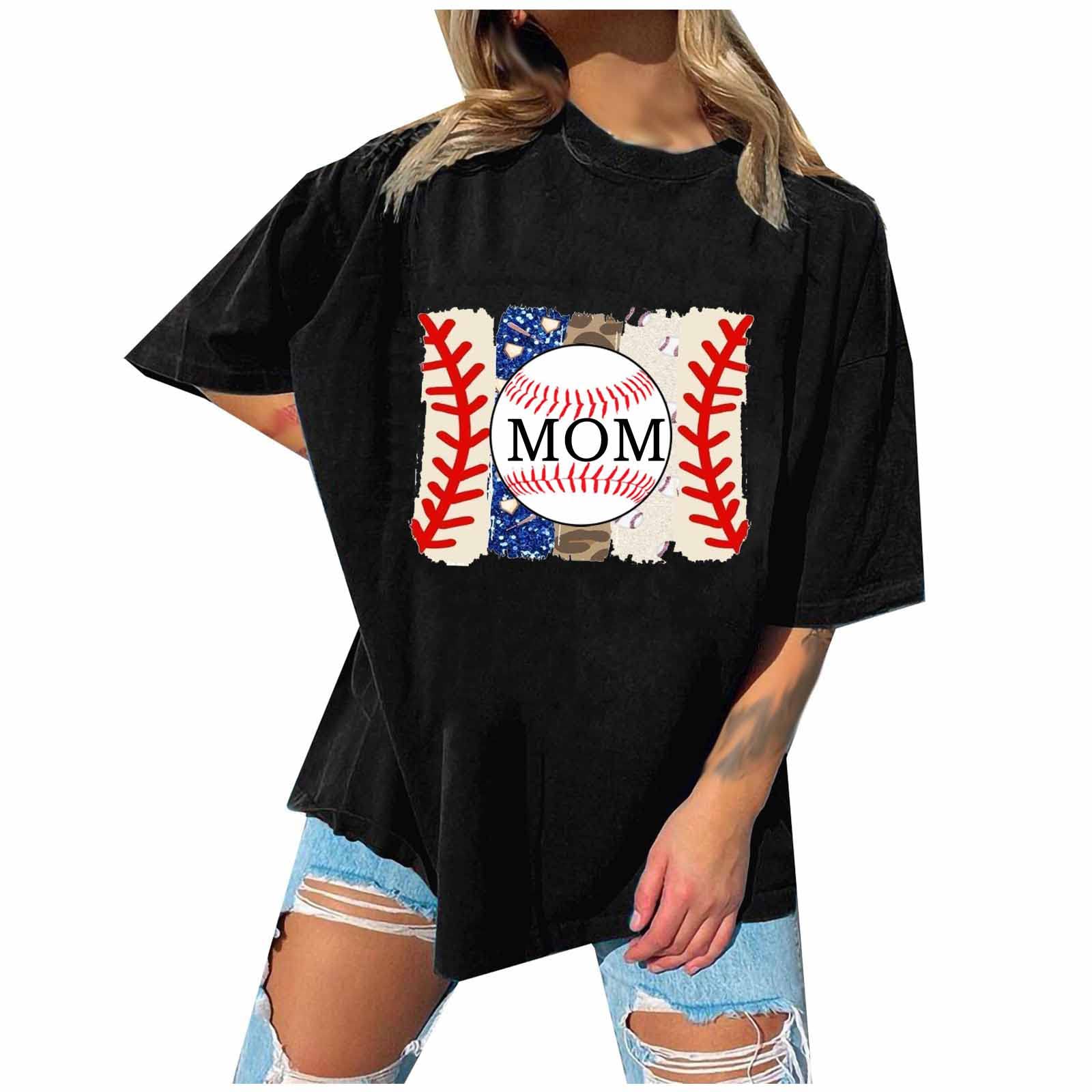 Funny Leopard Print Baseball Mom T-Shirt - Soft Crew Neck Short Sleeve Top for Women, Perfect for Mother's Day & Softball Games