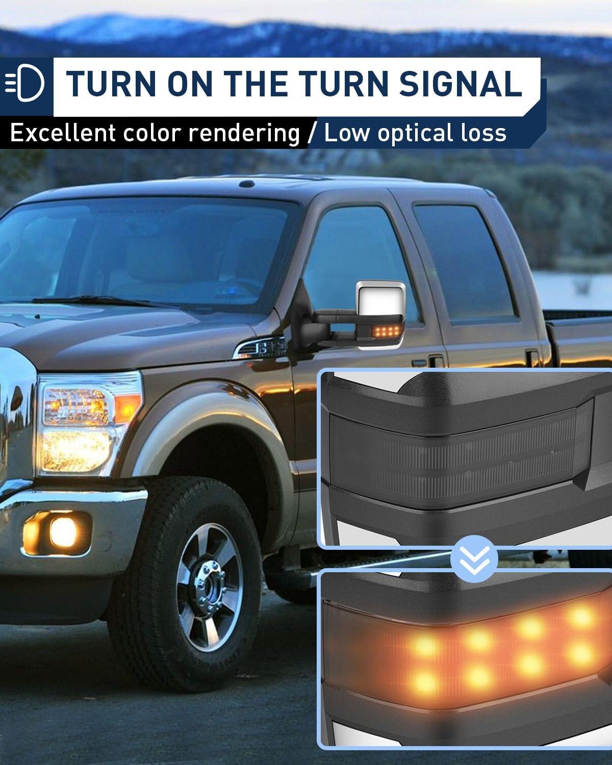ECCPP Power Heated Towing Mirrors with LED Turn Signal & Puddle Light - Compatible with 2015-2019 GMC Sierra 2500/3500 HD Pickup Trucks - Left & Right Side Chrome Housing Mirrors - Perfect for Towing, Night Driving and Off-Road Adventures