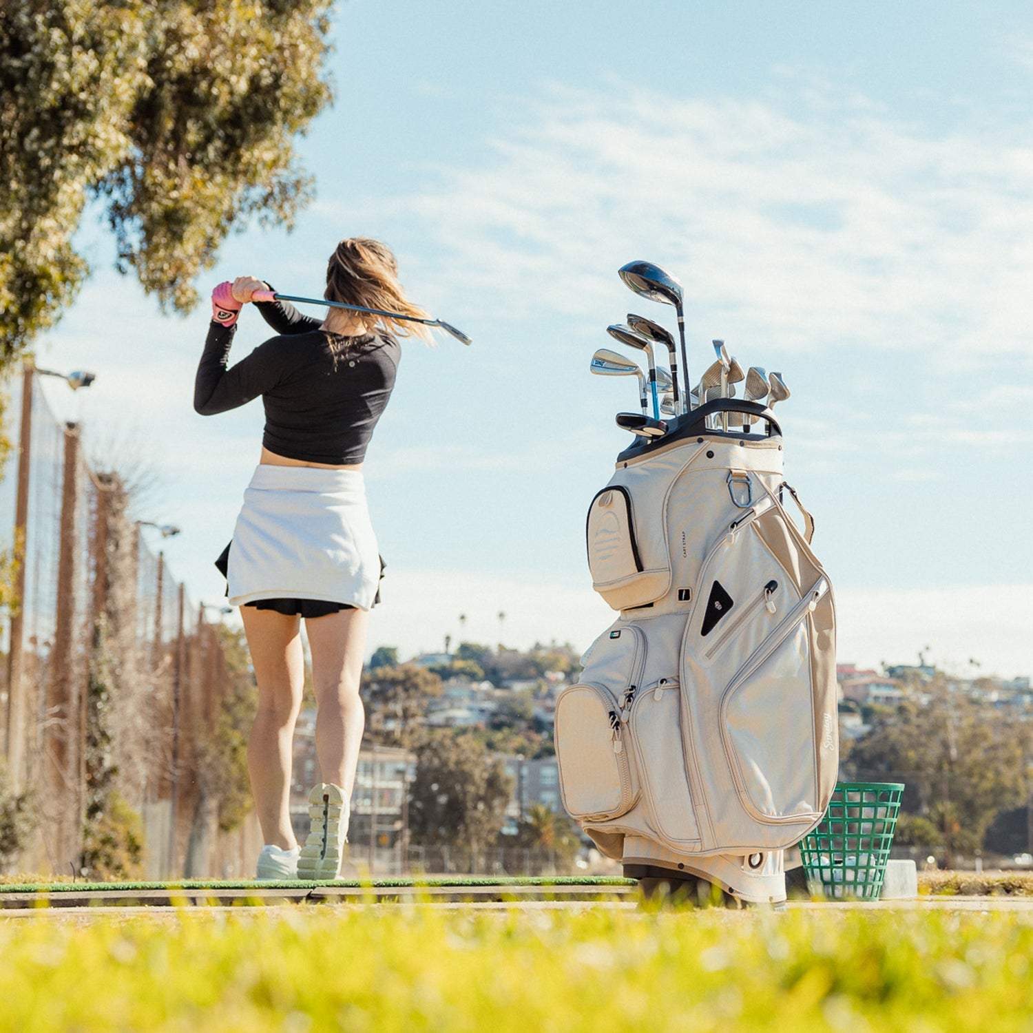 Sunday Golf The Big Rig | Toasted Almond Cart Bag - Premium Golf Cart Bag with 14-Way Divider & Cooler Pocket | Perfect for Golf Courses & Country Clubs