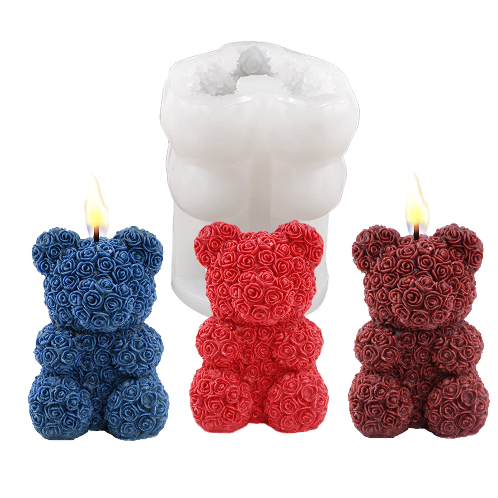 Rose Bear Silicone Candle Molds - DIY Candle Making & Resin Casting Kit for Aromatherapy, Homemade Soap, Clay Crafts - Reusable Valentine's/Birthday/Mother's Day Gift Idea - Perfect for Romantic Gifts, Home Decor & Craft Projects