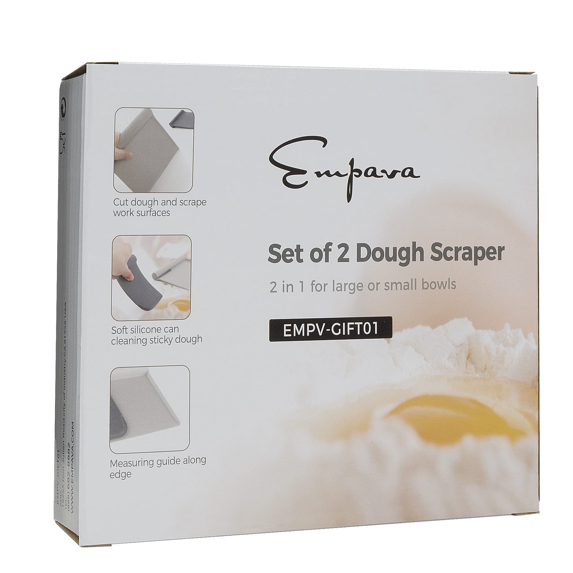 Empava 2-in-1 Pro Pastry Dough Scraper & Chopper with Measuring Scale - Premium PP Material & Silicone Cleaner - Perfect for Baking, Cake Decorating, Pizza Cutting & Bread Dough Separation (EMPV-GIFT01) - Ideal for Home Bakers & Professional Chefs