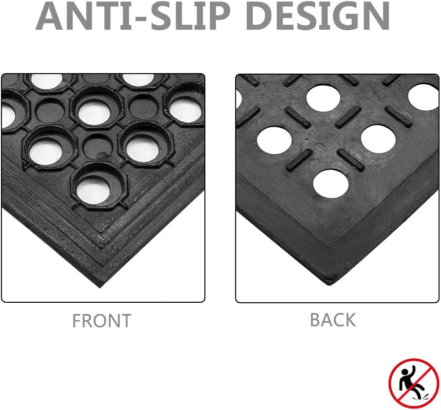 Anti-Fatigue Non-Slip Rubber Floor Mat - Heavy Duty Drainage Mats for Kitchen, Bathroom, Garage & Garden - Commercial Grade 60
