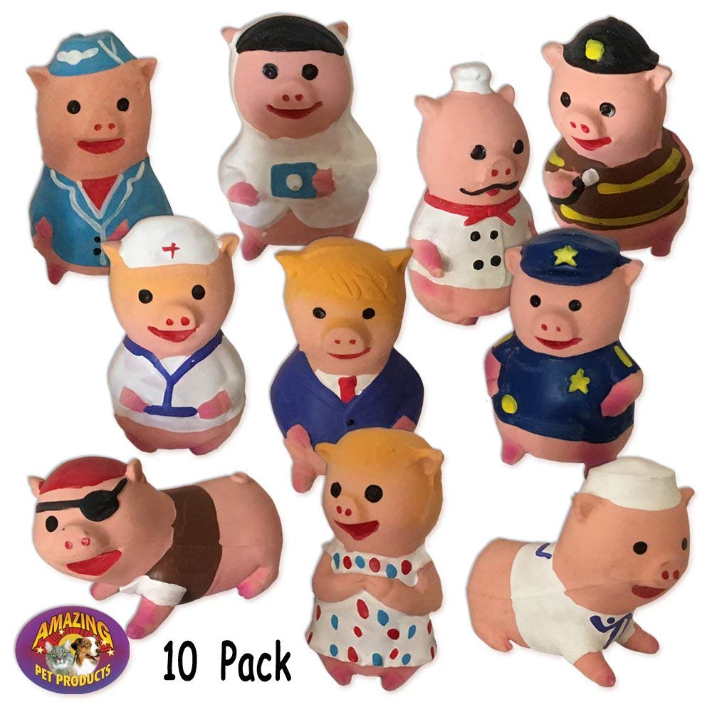 10 Pack Little Piggies Latex Squeaky Dog Toys - Durable Chew Toys for Small & Medium Dogs - Fun Interactive Playtime for Puppies & Adult Dogs