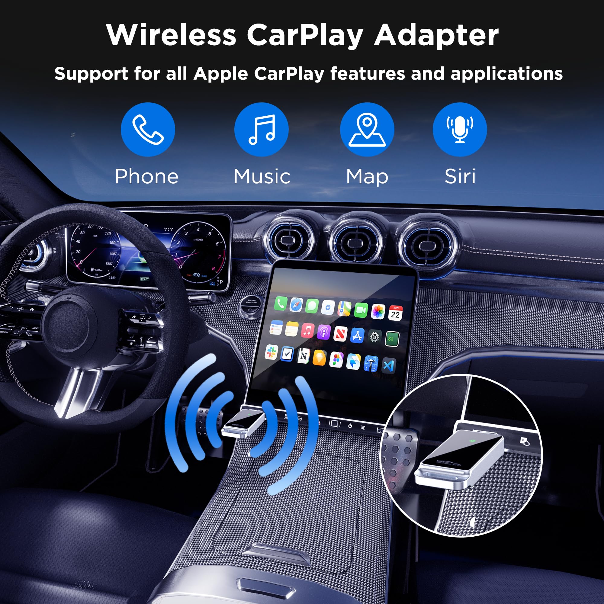 2024 Upgraded Wireless CarPlay Adapter - Plug & Play, Zero Latency for iPhone iOS 10+ | Bluetooth 2.4GHz & Dual-Band Wi-Fi (2.4/5.8GHz) | Easy Setup & Online Updates | Compatible with 2015+ Model Cars | Perfect for Commuting, Road Trips & Hands-Free Driving