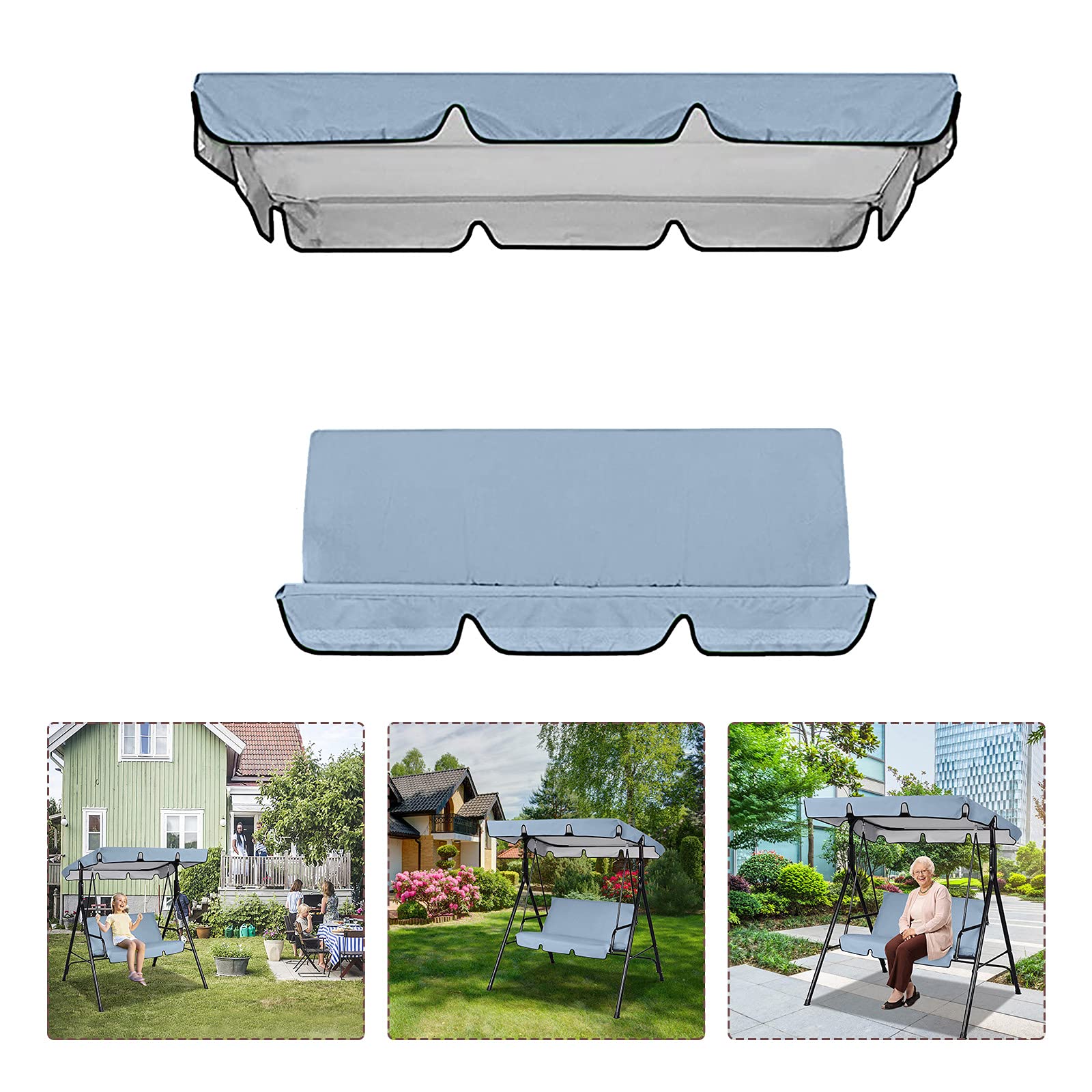 Outdoor Swing Canopy Replacement Cushions & Cover - Weather-Resistant Patio Swing Cover for Garden, Porch & Backyard - Sun Shade Canopy & Seat Cushions for Swing Set - Perfect for Relaxing Outdoors, Lounging in the Garden or Enjoying Summer Afternoons
