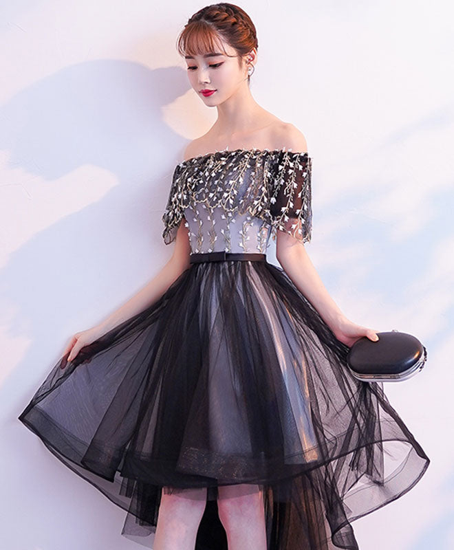 Elegant Black Tulle Lace Short Prom Dress with Floral Appliques - Sexy Homecoming Party Dress for Teens - Perfect for Prom Night, Quinceañera & Formal Dances