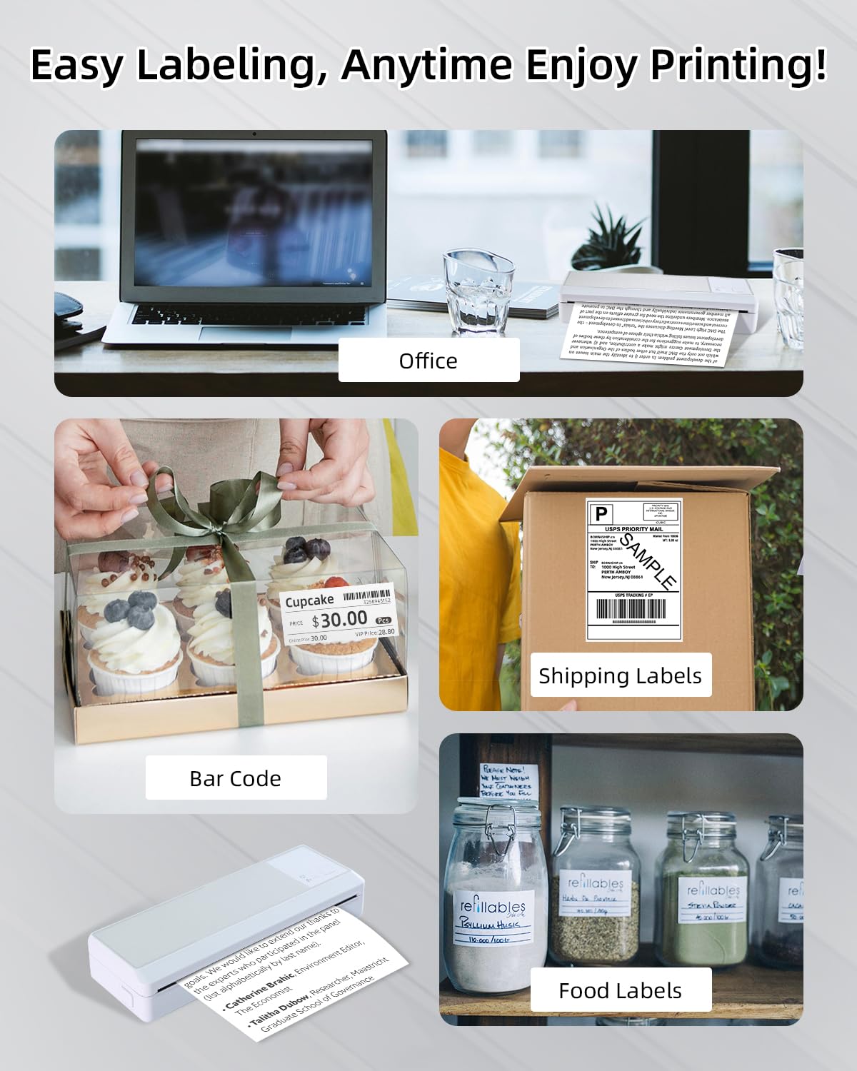 Portable Bluetooth Thermal Printer - Wireless Mini Printer for Android & iOS, Compatible with PC, Supports Multi-Size Thermal Paper (300DPI Inkless) - Perfect for Travel, Office, School, Receipt Printing, Label Making & Home Organization